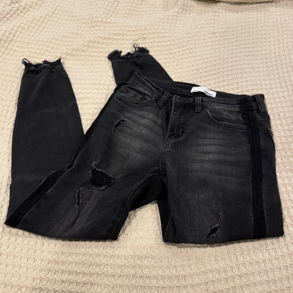 Black Vervet Distressed Women's Jeans